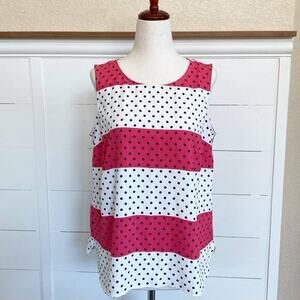 Talbots‎ Petites Pink White Striped Polka Dot Sleeveless Blouse sz Mp